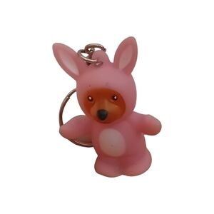 Vintage 80s Gao Fenjun Dog In Pink Bunny Rabbit Suit Keychain Squishy 1.75"‎